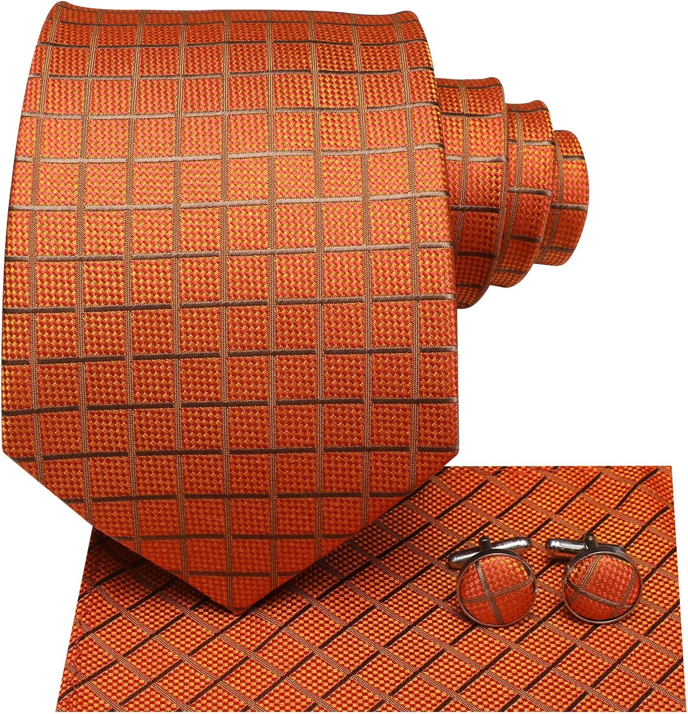 Hi-Tie Men 63inches Tie Set Extra Long Necktie Paisley Tie Pocket Suqare Cufflinks Big and Tall Men Tie