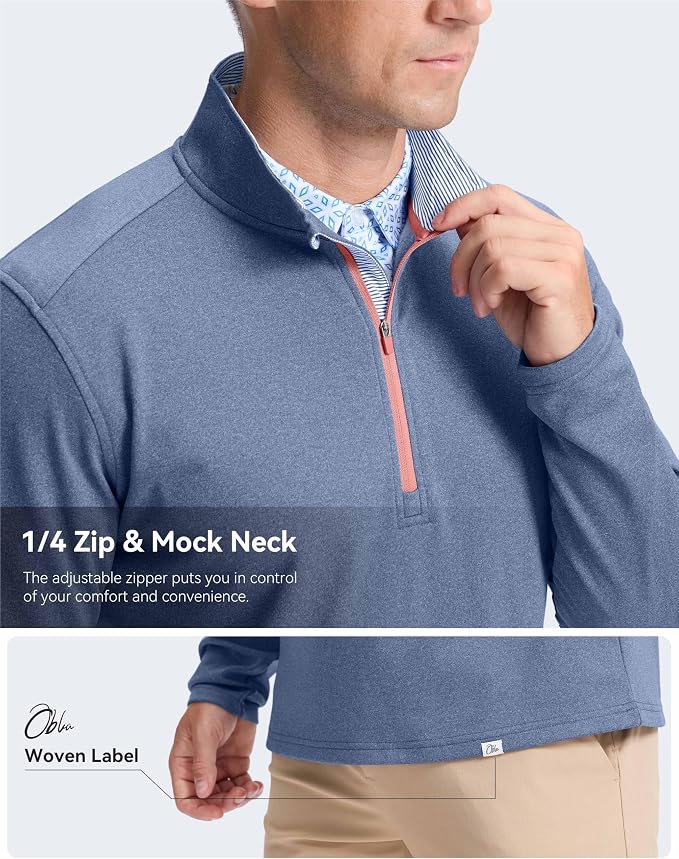 Obla Golf Quarter Zip Pullover Men Fleece Mock Neck Sweatshirt Winter Warm 1/4 - Image 4