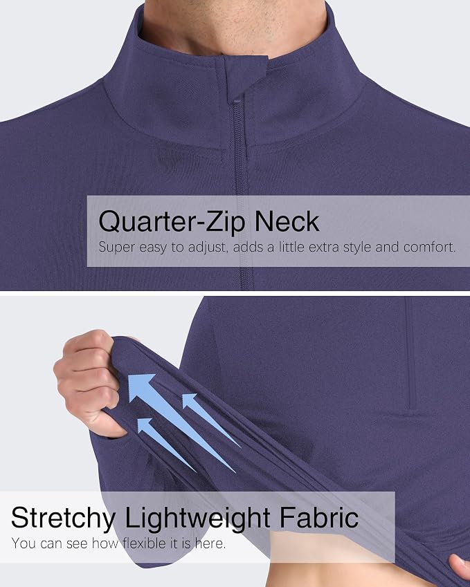 Mens Long Sleeve Shirts Quarter Zip Pullover UPF 50+ Sun Protection Wicking - Image 4