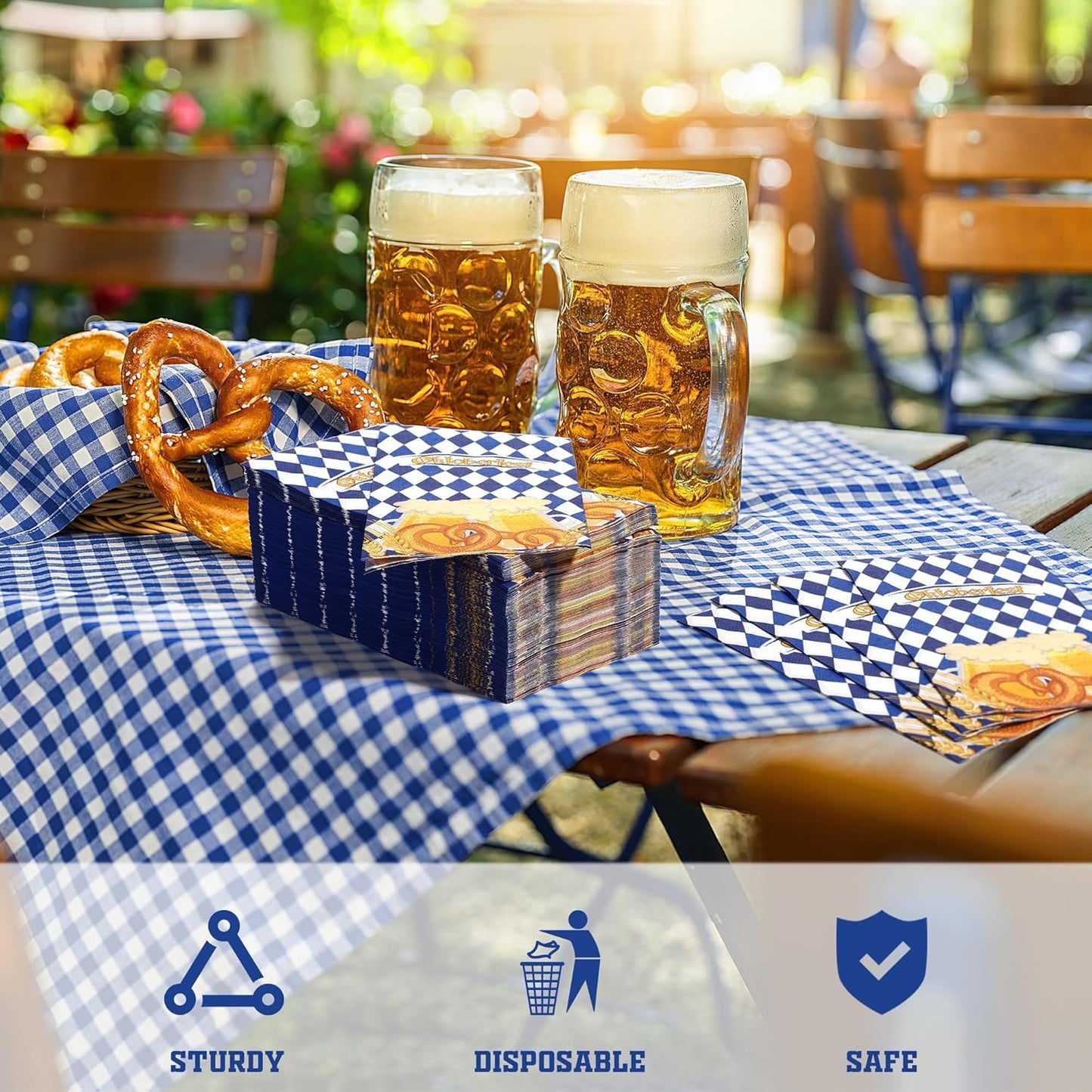 100 Pieces Oktoberfest Napkins Disposable Blue White Plaids Party Napkins 7.8 x 4.3 Inch Bavarian Flag Paper Cocktail Napkins Supplies for Oktoberfest German Beer Festival Party Decorations