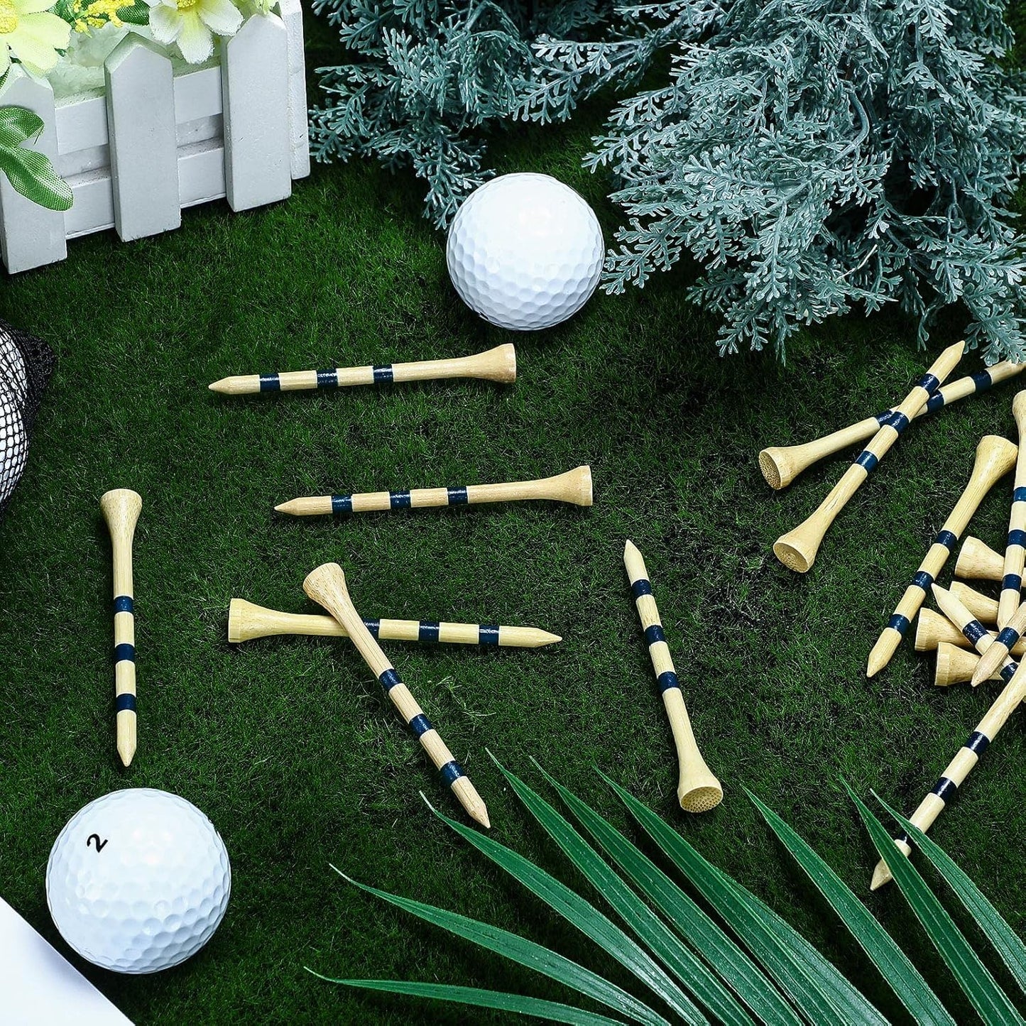 Jadive Bamboo Golf Tees 3-1/4 Inches Stable Long Wooden Tees for Golf Activities, Natural Color and Blue