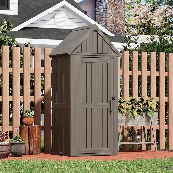 Fancyango Outdoor Resin Storage Shed, Upgrade Sturdy Storage Cabinet by Warmnestforpets