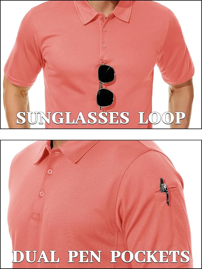 TACVASEN Mens Polo Shirt Short Sleeve Tactical Performance Collared Work Golf - Image 2