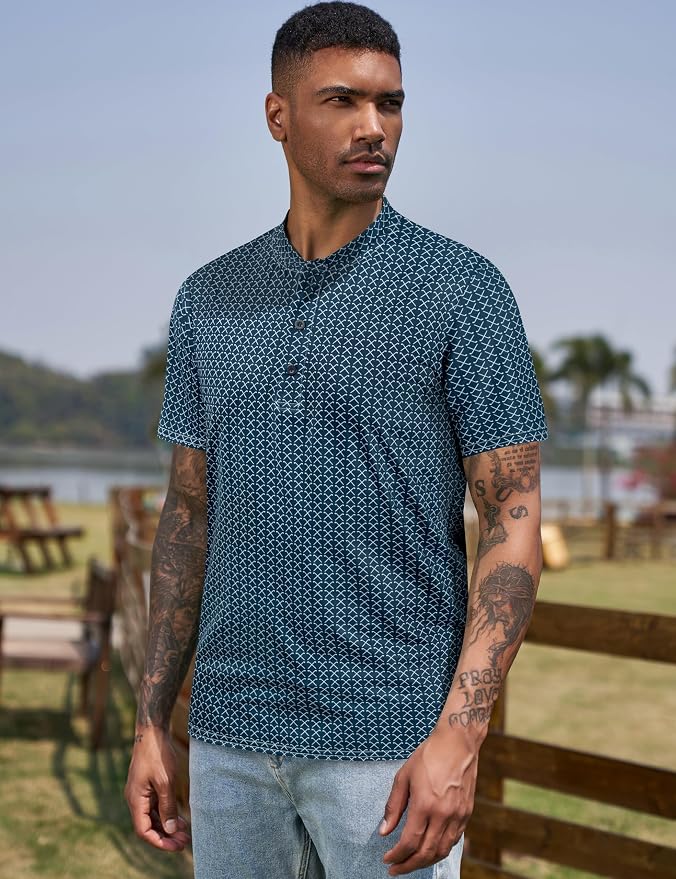 TAPULCO Mens Collarless Golf Shirts Short Sleeve Dry Fit Stretch Casual - Image 6
