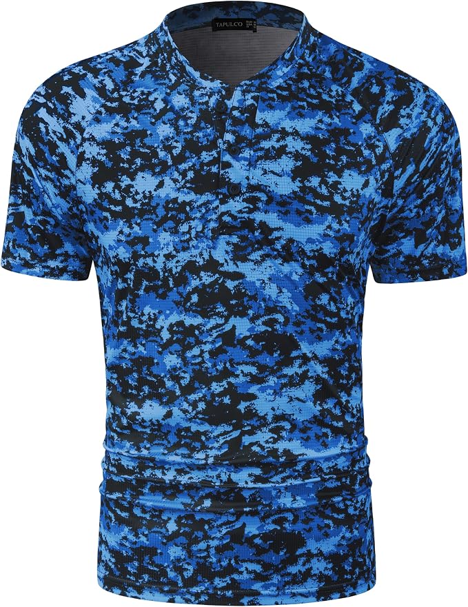 TAPULCO Mens Collarless Golf Shirts Short Sleeve Dry Fit Stretch Casual by TAPULCO