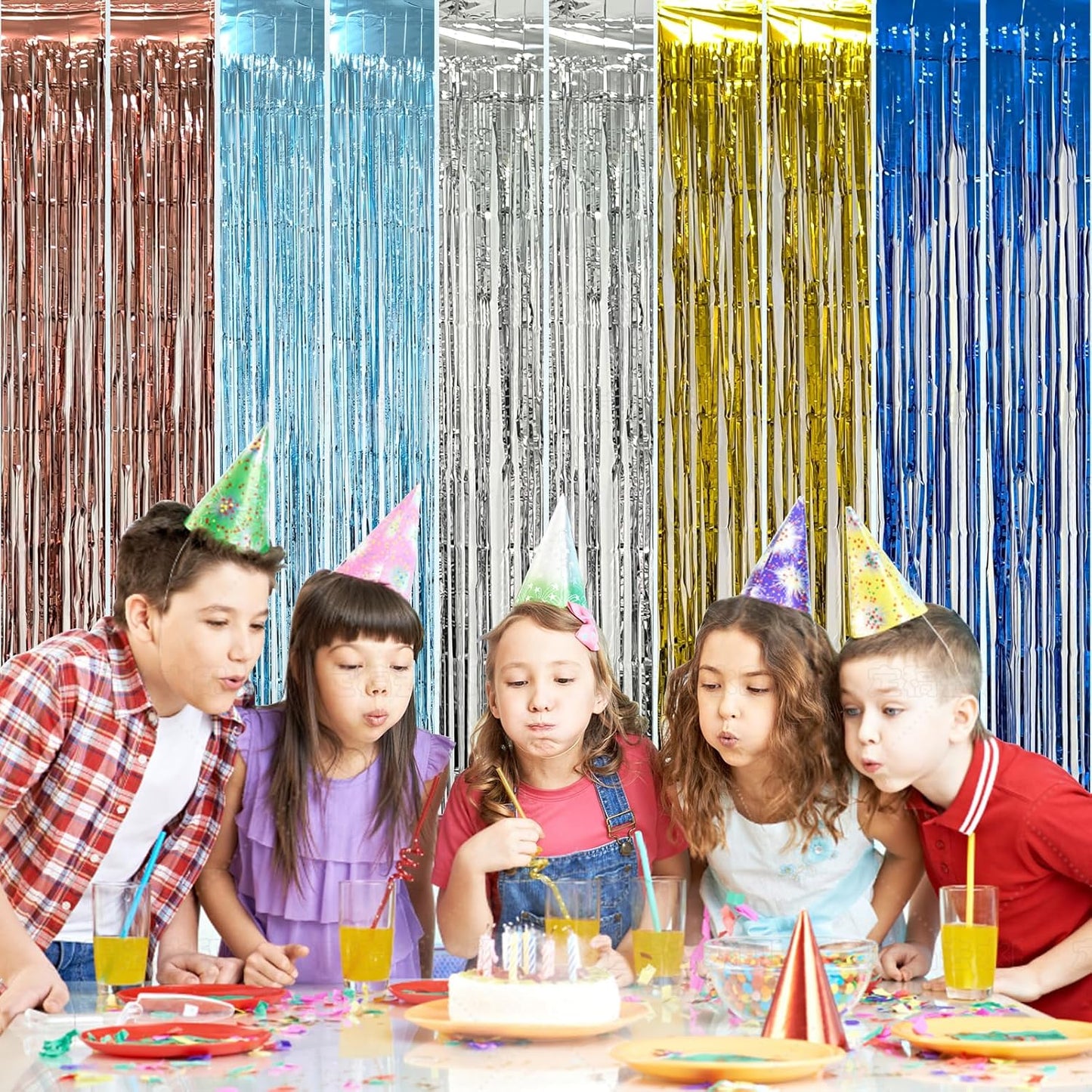 10 Pck Light Blue Foil Curtain Backdrop Metallic Tinsel Foil Fringe Curtains Photo Booth Props for Birthday Wedding Engagement Bachelorette Christmas Holiday Celebration Party Decorations Supplies