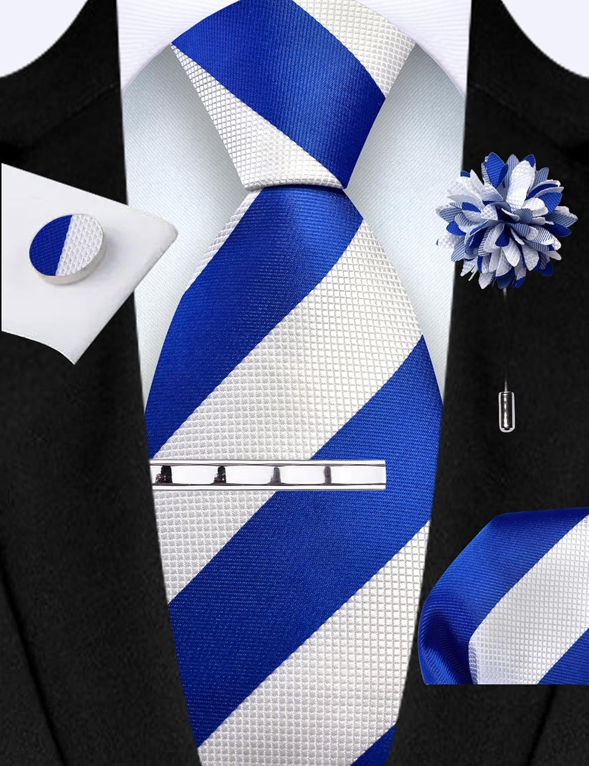 GUSLESON Tie Set for Men Necktie and Pocket Square,Tie Clip,Cufflinks, Lapel Pin Sets with Gift Box 5PCS