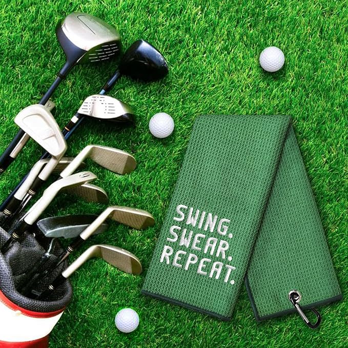 DYJYBMY Swing Swear Repeat Funny Golf Towel, Embroidered Green Golf Towels - Image 4