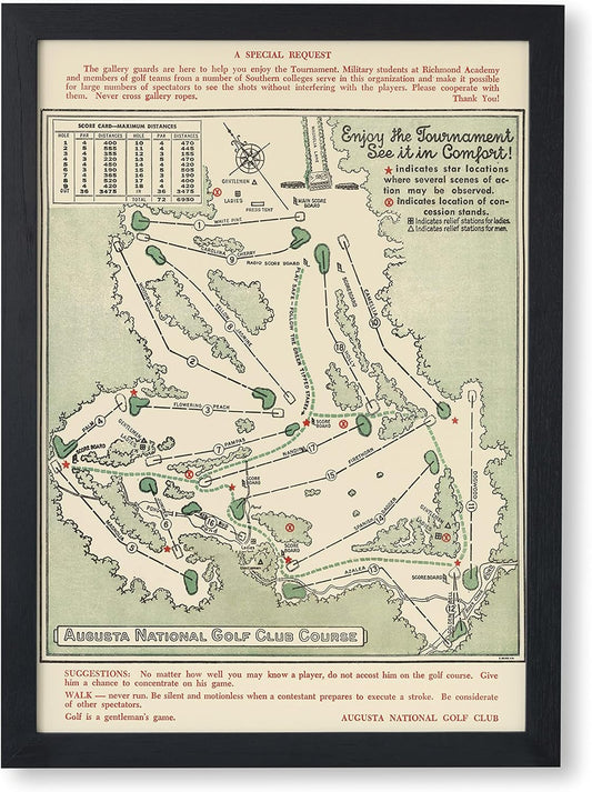 Historic Map - Augusta National Golf Club Course, 1954, Augusta National Golf Club - Vintage Wall Art (18x24 Framed)