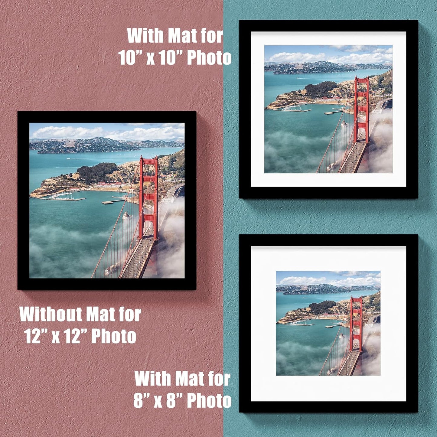 12x12 Wood Picture Frames for Wall Hanging or Tabletop,Diamond Painting Frame Baby Scan Picture Frames with 2 Mats Display 8x8 or 10x10 for Family Walls Decoration,Anniversary,Wedding,Christmas(Black)