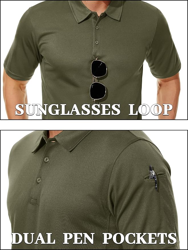 TACVASEN Mens Polo Shirt Short Sleeve Tactical Performance Collared Work Golf - Image 2