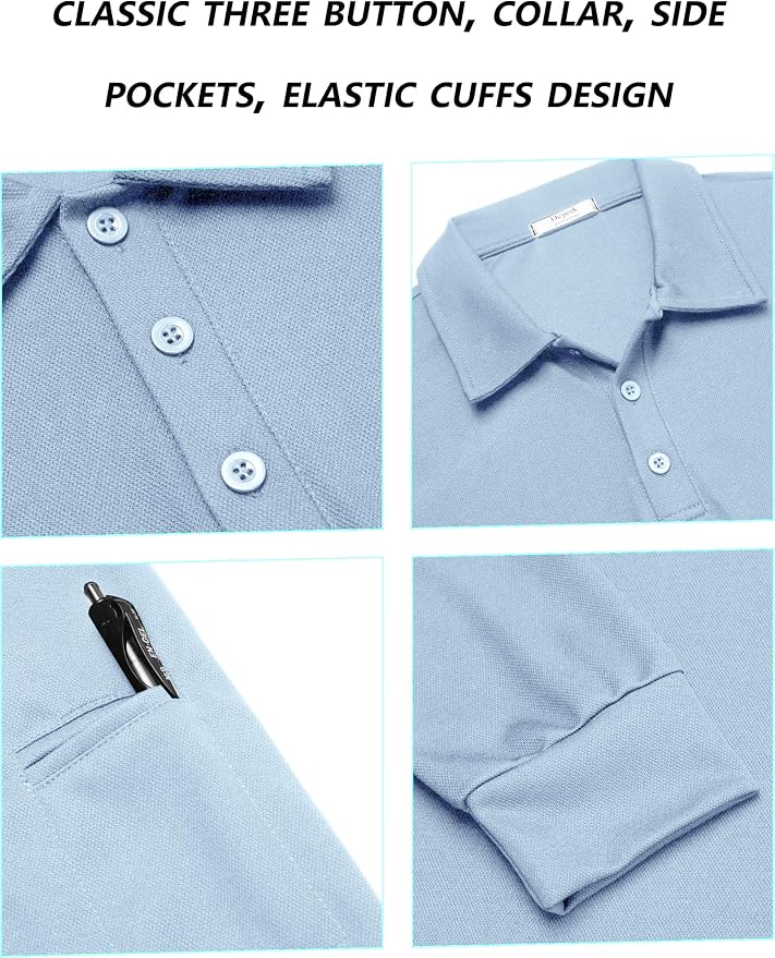 Deyeek Men's Polo Shirts Long Sleeve Golf Polo Shirts - Image 3
