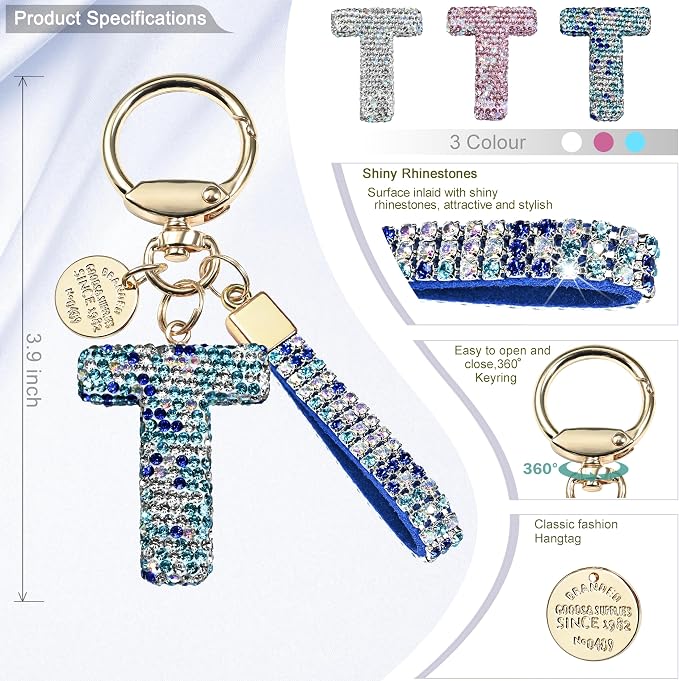 Pink Blue White Initial Letter Keychain Gift - Image 2