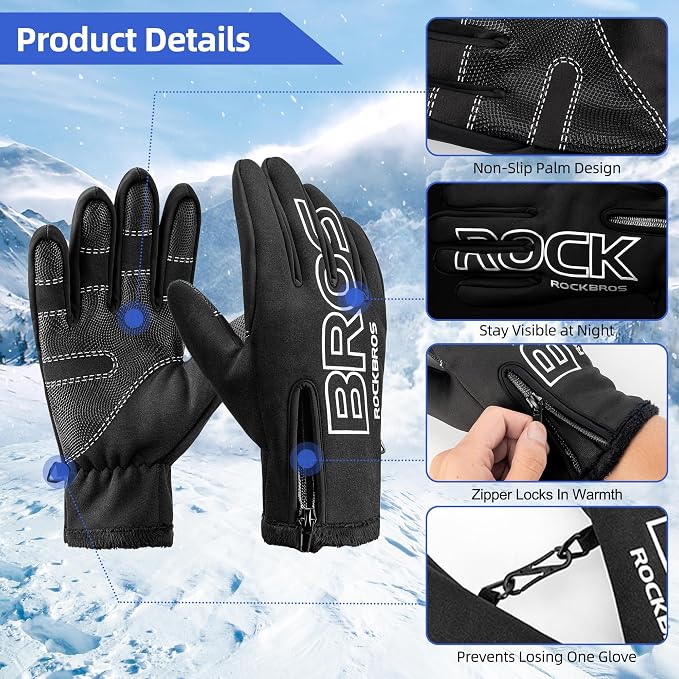 ROCKBROS Winter Cycling Gloves for Men Women Water Resistant Touch Screen - Image 6