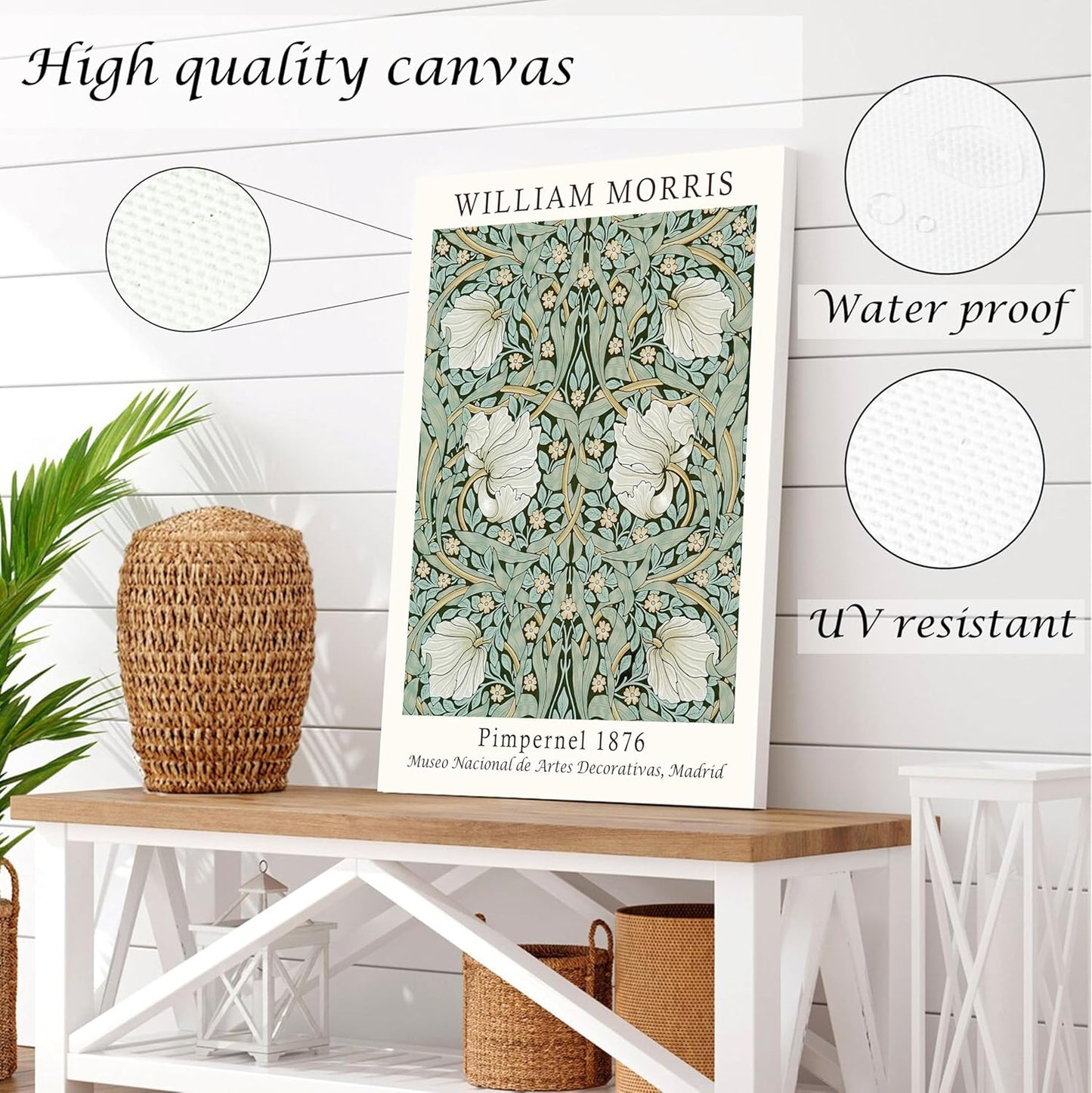 Induslyfe Large Framed Flower Wall Art Canvas Decor Set of 3, William Morris Wall Art Framed Prints Mid Century Modern Art, Aesthetic Floral Botanical wall art for bedroom living room bathroom 18x24