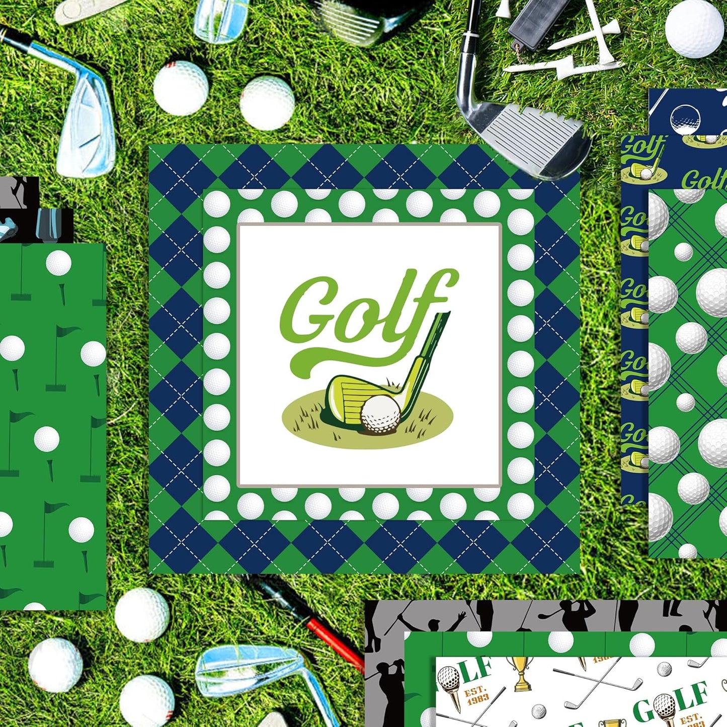 24 Sheets Golf Scrapbook Pad 12'' x 12'' Green White Golf Ball Double-Sided Pattern Paper Sports Golfing Golf Scrapbooking Paper for Background Card Making Origami DIY Craft
