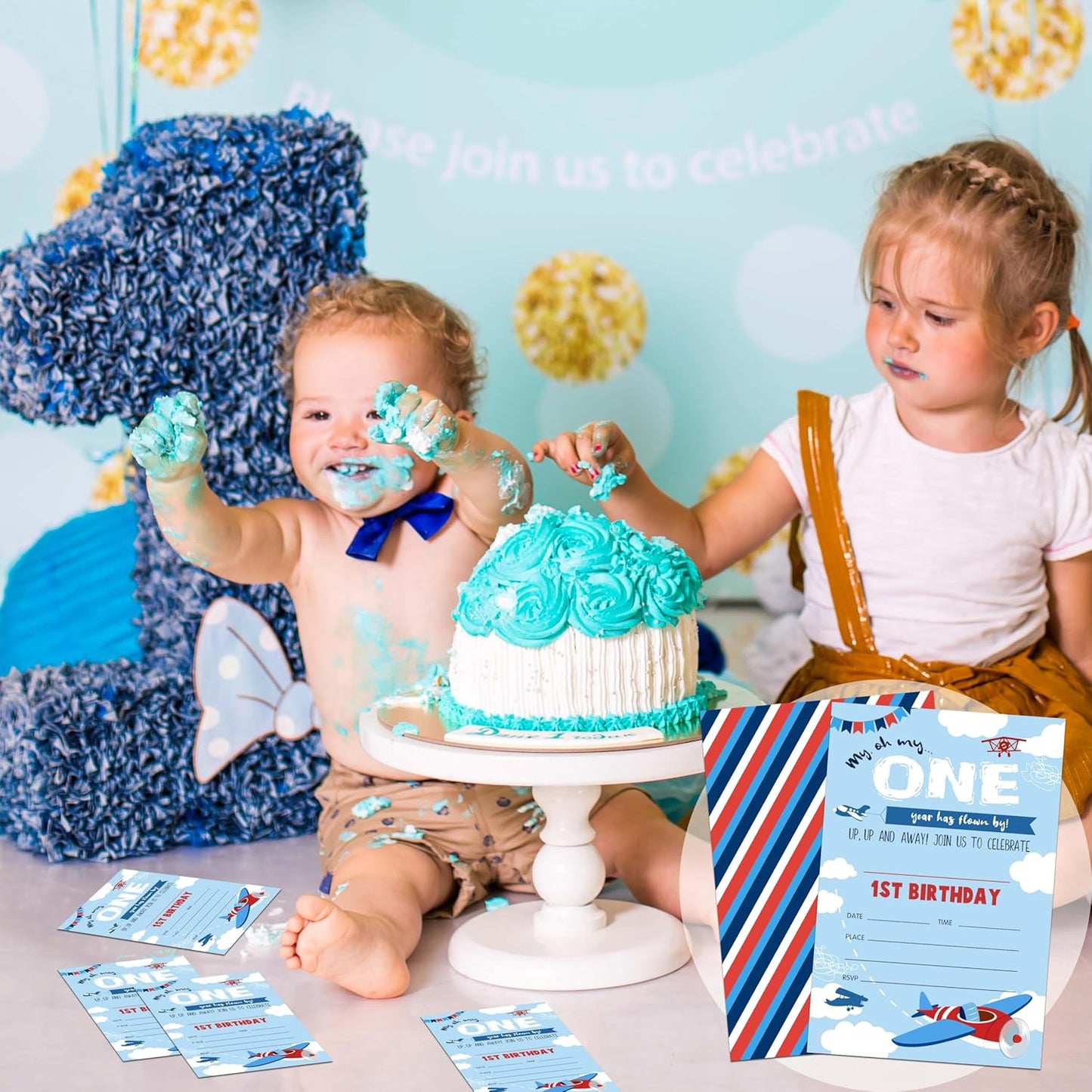 1st Birthday Invitations, 20 Invitation Cards with Envelopes, Airplane Invites for Party Decorations Favor Supplies - A20