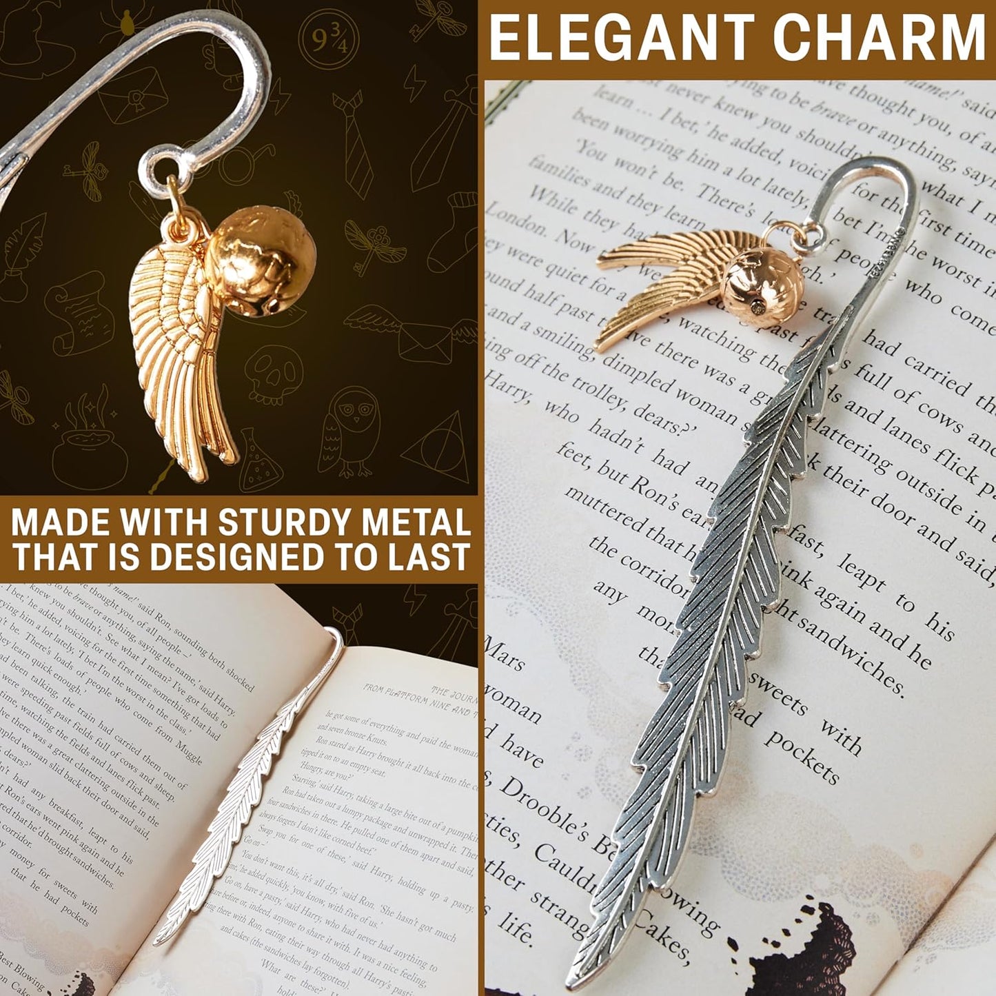 Harry Potter Metal Bookmark with Hanging Charm Golden Snitch Hogwarts Reading Gifts Book Lovers Gift Box (Golden Snitch)