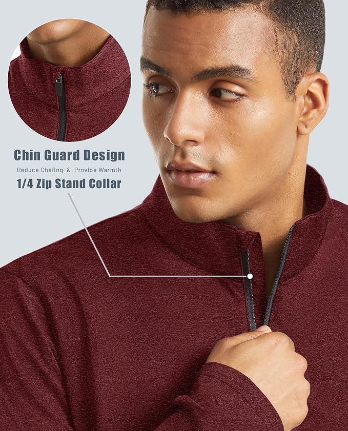 KEFITEVD Men's Quarter Zip Pullover Fleece Lined Long Sleeve Golf Shirt 1/4 Zip - Image 5