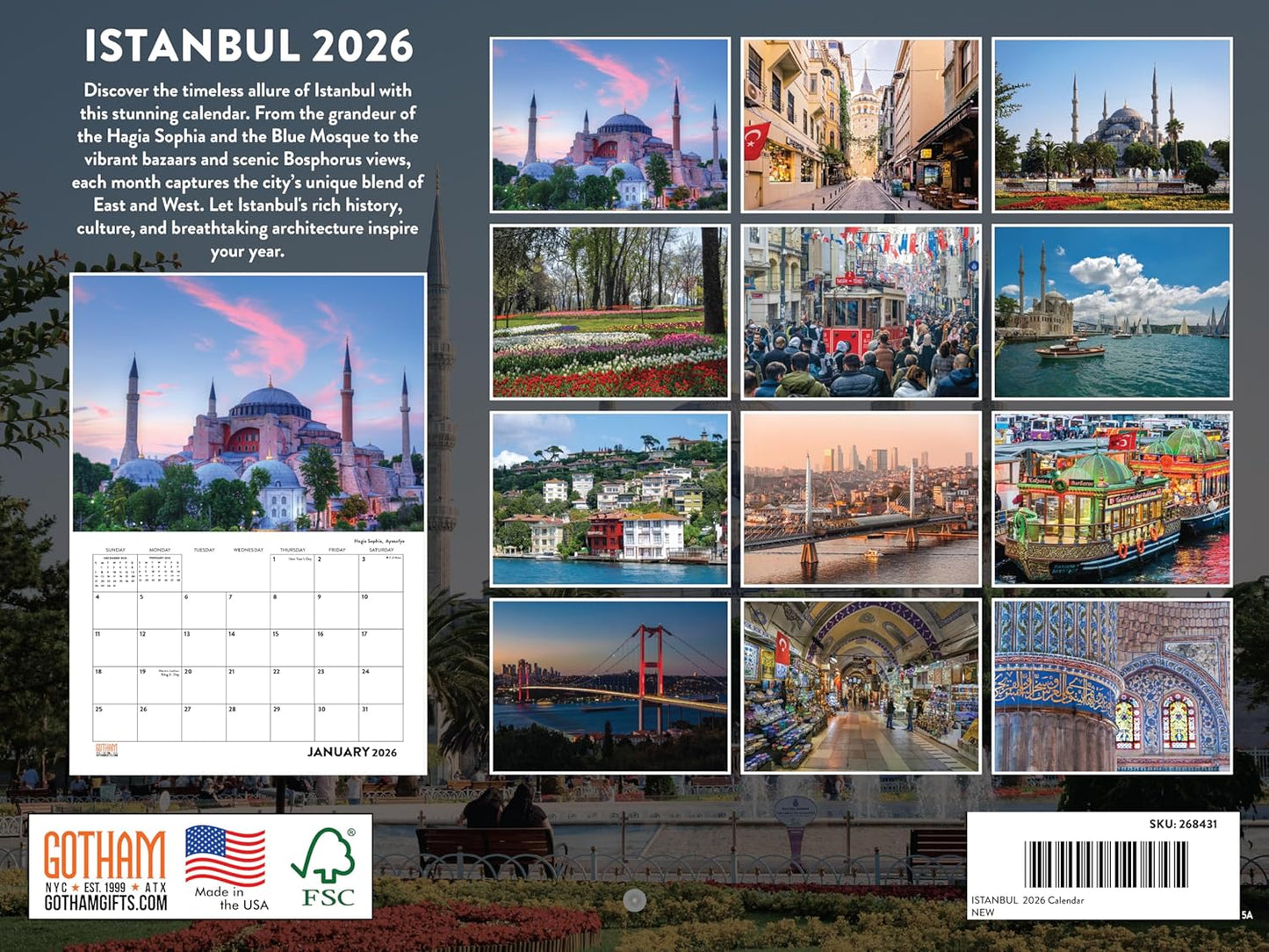 Istanbul Calendar 2026 Turkey Monthly Wall Calender 12 Month | American Made In The USA