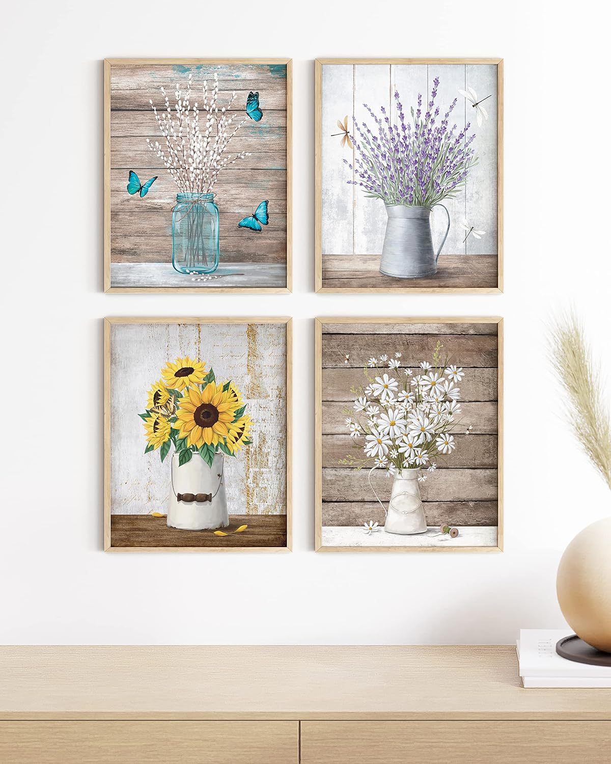HAUS AND HUES Botanical Prints - Set of 4 Floral Posters, Wall Flower Pictures (Unframed 11x14)