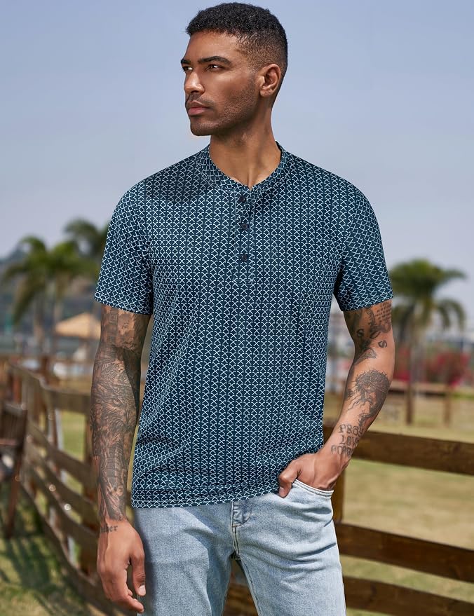 TAPULCO Mens Collarless Golf Shirts Short Sleeve Dry Fit Stretch Casual - Image 5