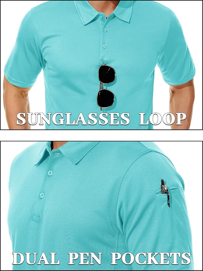 TACVASEN Mens Polo Shirt Short Sleeve Tactical Performance Collared Work Golf - Image 2