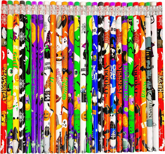 72PCS Corlorful Halloween Wooden cased Pencils for Kids with Erasers, Wood Wedding Golf Pencils for School,Drawing,Gift (Halloween, 72)