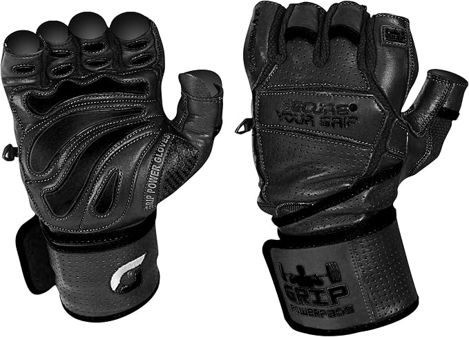 Elite Leather Gym Gloves with Built in 2" Wide Wrist Wraps Grip & Design - Image 7