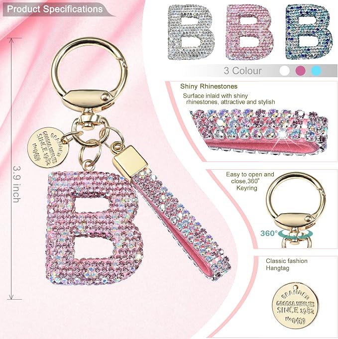 Pink Blue White Initial Letter Keychain Gift - Image 2