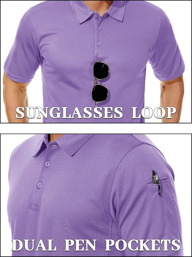 TACVASEN Mens Polo Shirt Short Sleeve Tactical Performance Collared Work Golf - Image 2