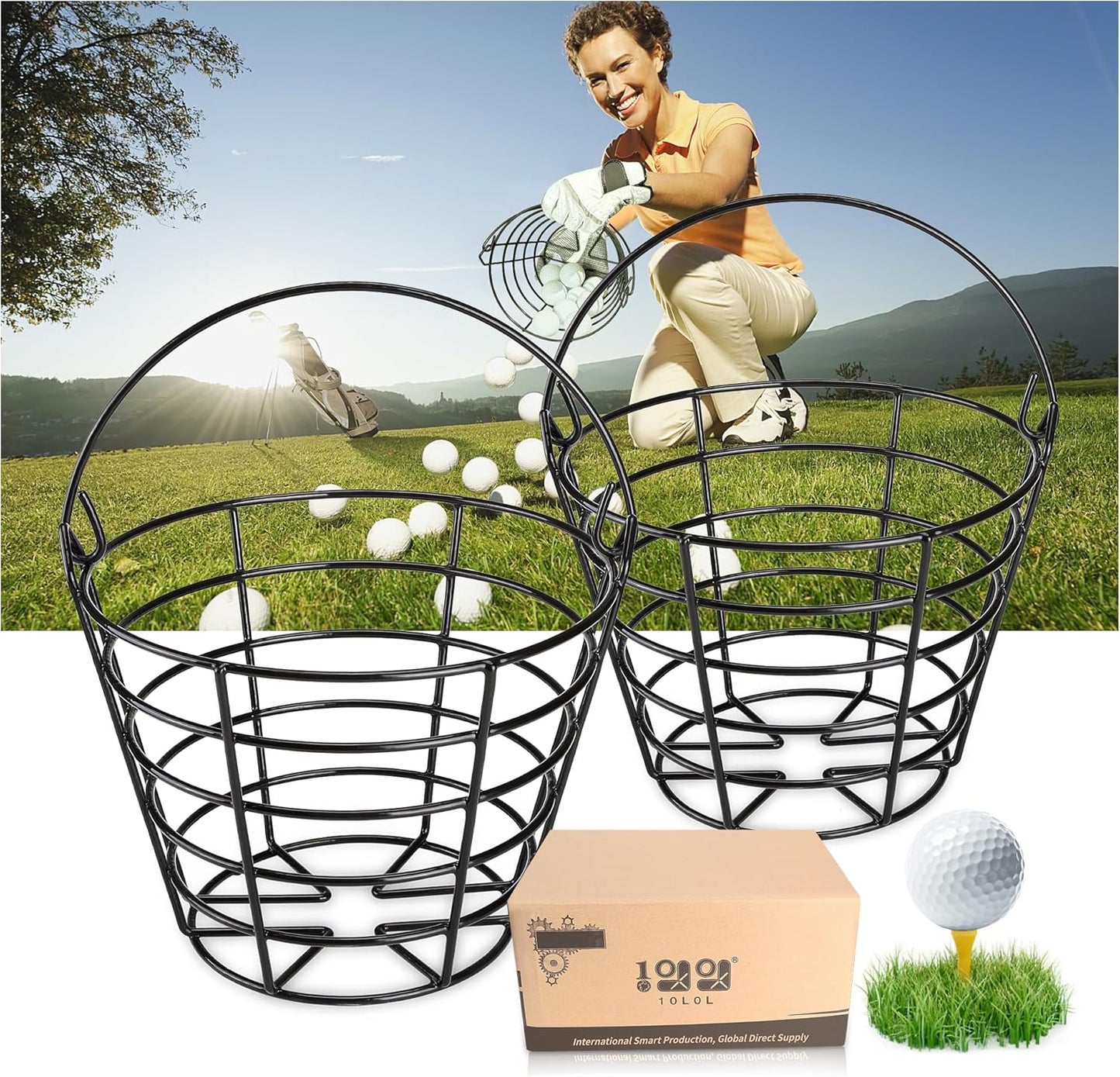 10L0L Golf Basket-Golf Bucket Suitable for Golf Practise & Competition Anti-Rust, Portable Golf Ball Basket (2 Pack)