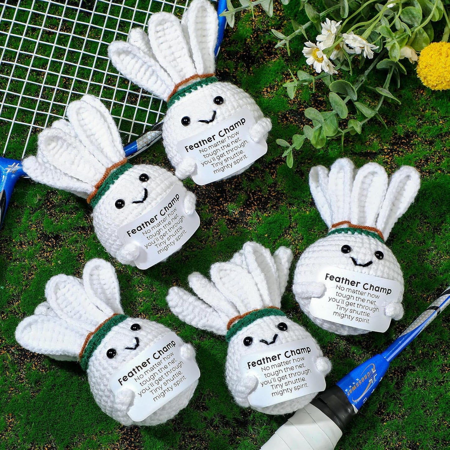 12pcs Funny Badminton Gifts for Team Bulk Positive Badminton Balls with Motivational Cards Handmade Mini Crochet Team Gift for Coach Women Men Coworker Birthday Christmas Party Favors