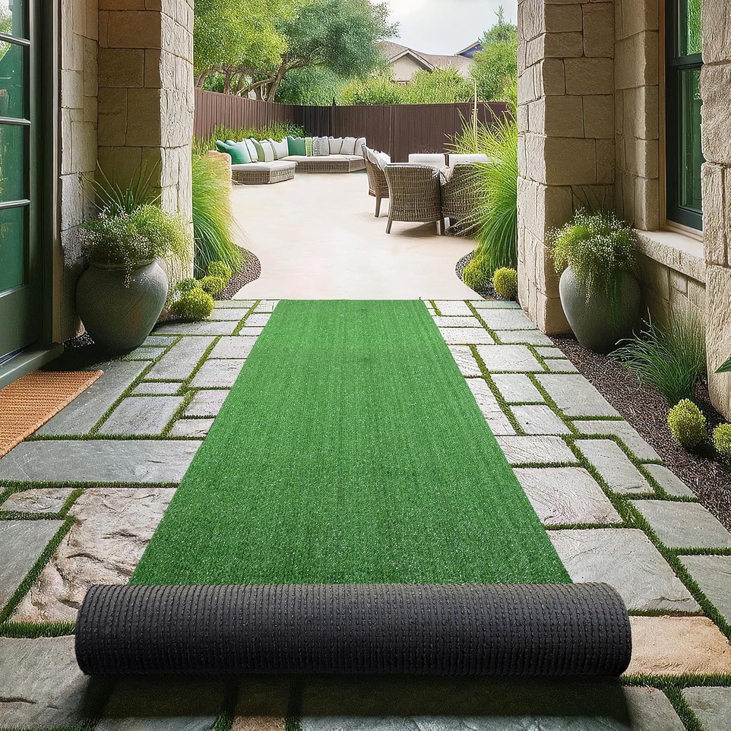 Ottomanson Artificial Grass Turf 2'7" x 32' Indoor Outdoor Faux Grass Rug with Drainage Holes, Customizable with Extra Long Size Options, Perfect for Patio Lawn Balcony Weddings Photoshoot Backdrop