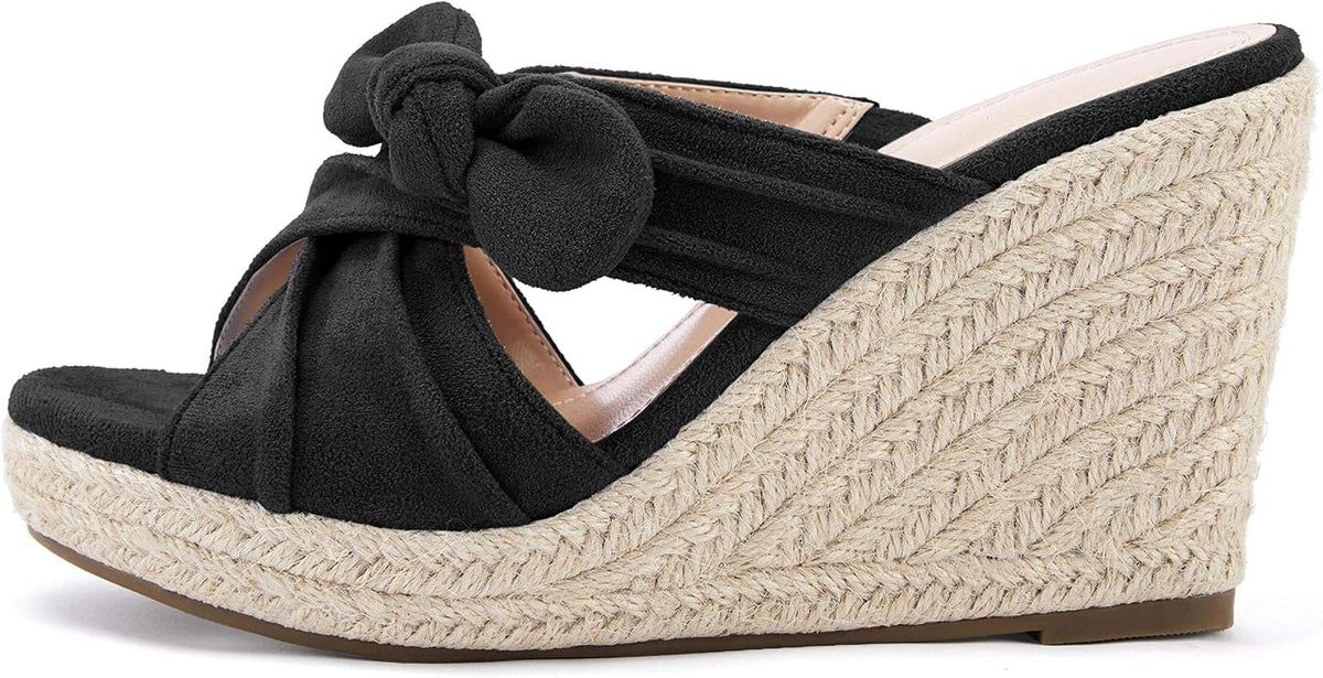 Womens Espadrilles Wedge Sandals Slides Platform Slip on Bow Knot Open Toe - Image 3