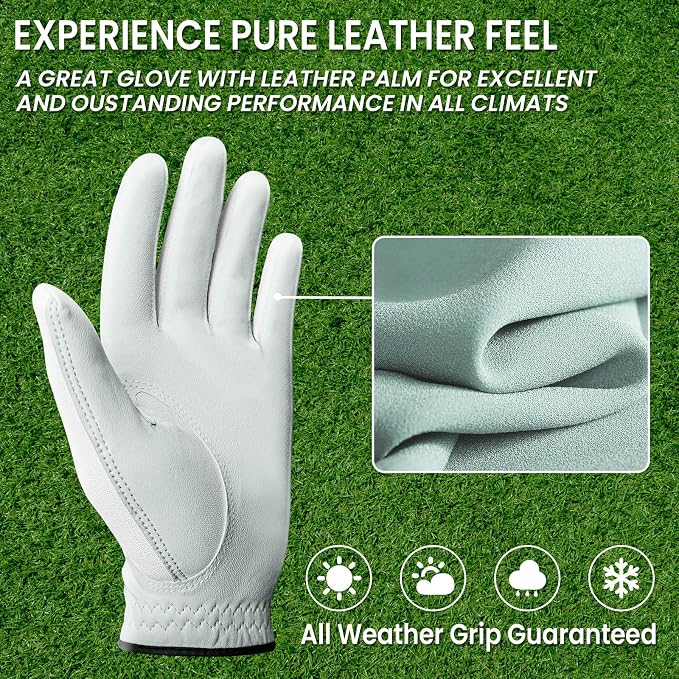 FINGER TEN Premium Cabretta Leather Golf Gloves Men 3 Pack - Image 5