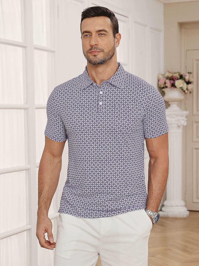 Lexiart Mens Golf Shirt Short Sleeve Dry Fit Print Moisture Wicking Performance - Image 3
