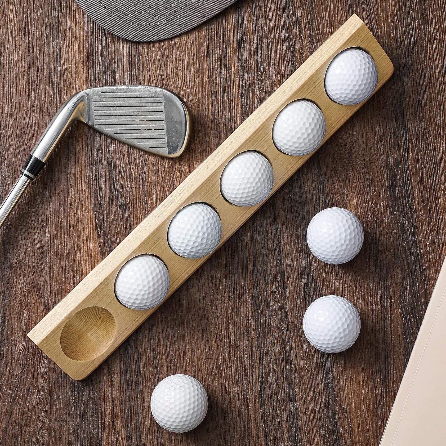 1 Pack Wooden Golf Ball Display Case 6 Standard Size Wall Mount Golf Ball Stand Holder Display for Collector Sport Memorabilia Accessories Gift (Original Wood Color)