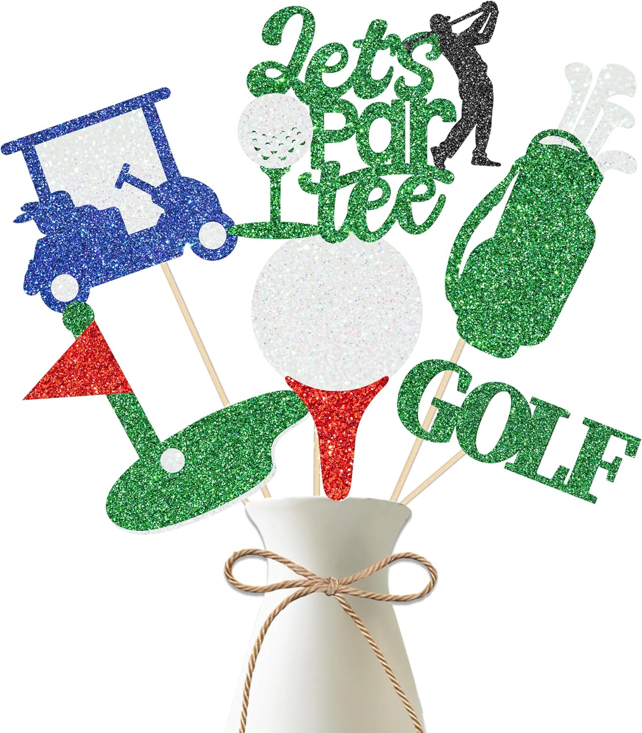 12Pcs Golf Party Centerpiece Sticks Glitter Golf Birthday Party Table Toppers Golf Centerpiece Decorations for Golf Sport Theme Baby Shower Supplies