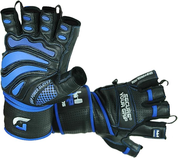 Elite Leather Gym Gloves with Built in 2" Wide Wrist Wraps Grip & Design - Image 7