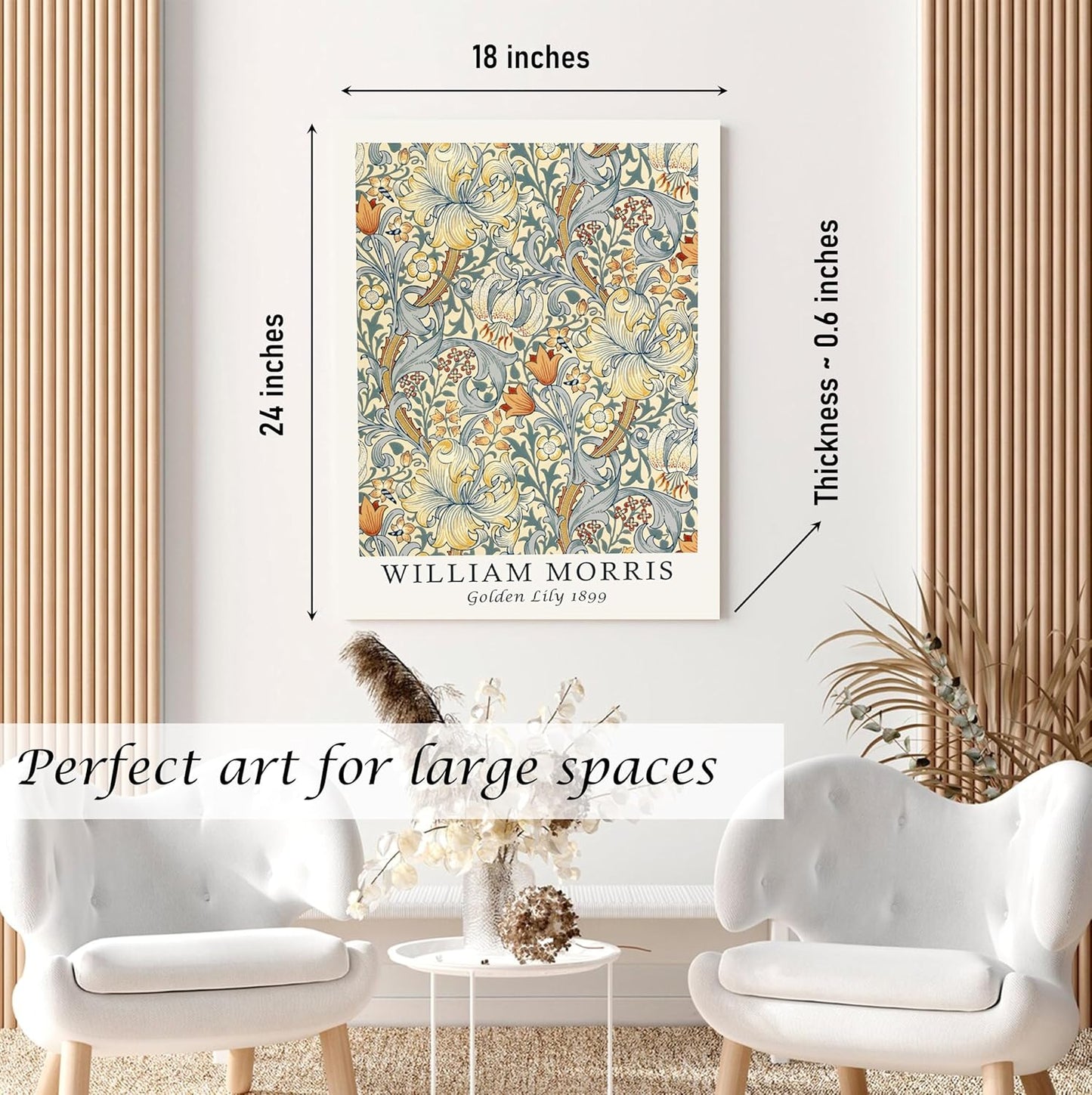 Induslyfe Large Framed Flower Wall Art Canvas Decor Set of 3, William Morris Wall Art Framed Prints Mid Century Modern Art, Aesthetic Floral Botanical wall art for bedroom living room bathroom 18x24