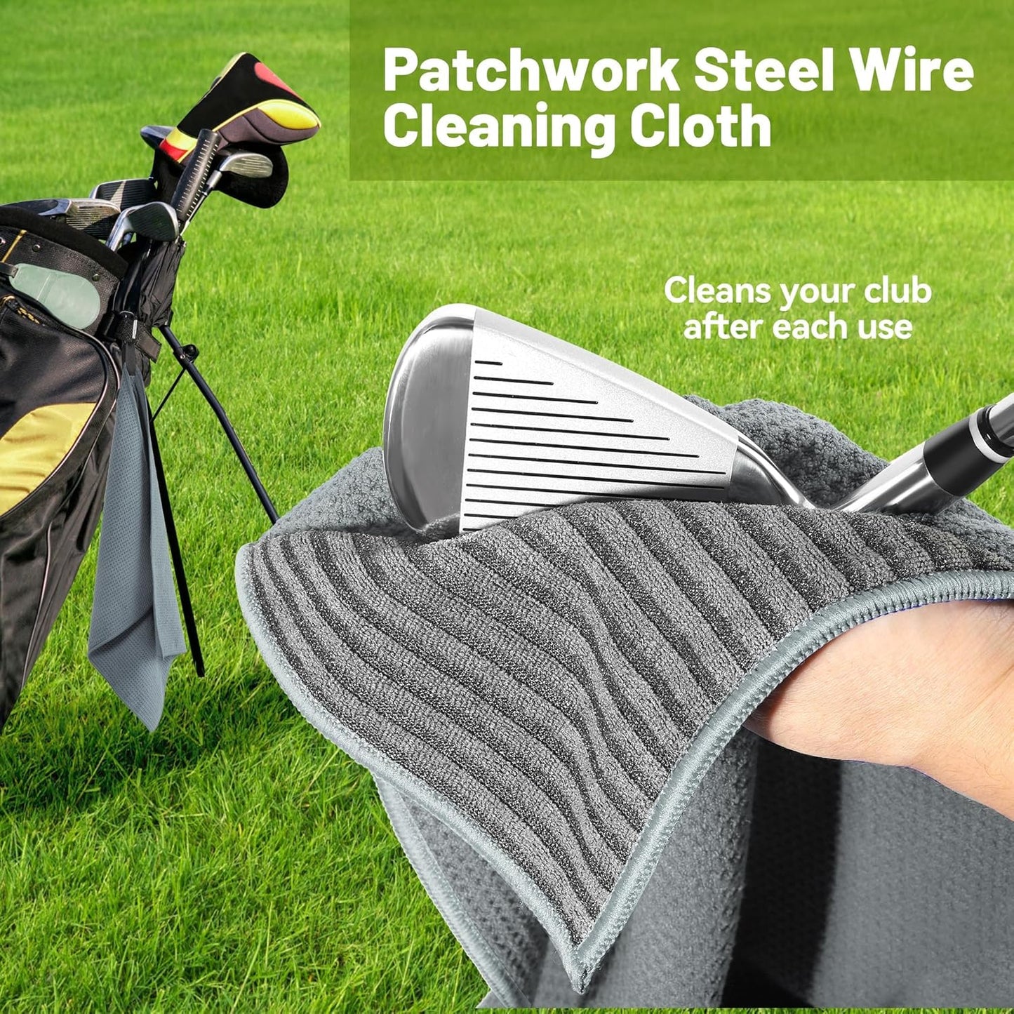 2 Pack Magnetic Golf Towels with Carabiner, Ultra Absorbent Microfiber, Wire Cleaning Cloth, Waffle Pattern Golf Towel with Magnet for Men Women, Golf Accessories for Golf Bags, Carts or Clubs