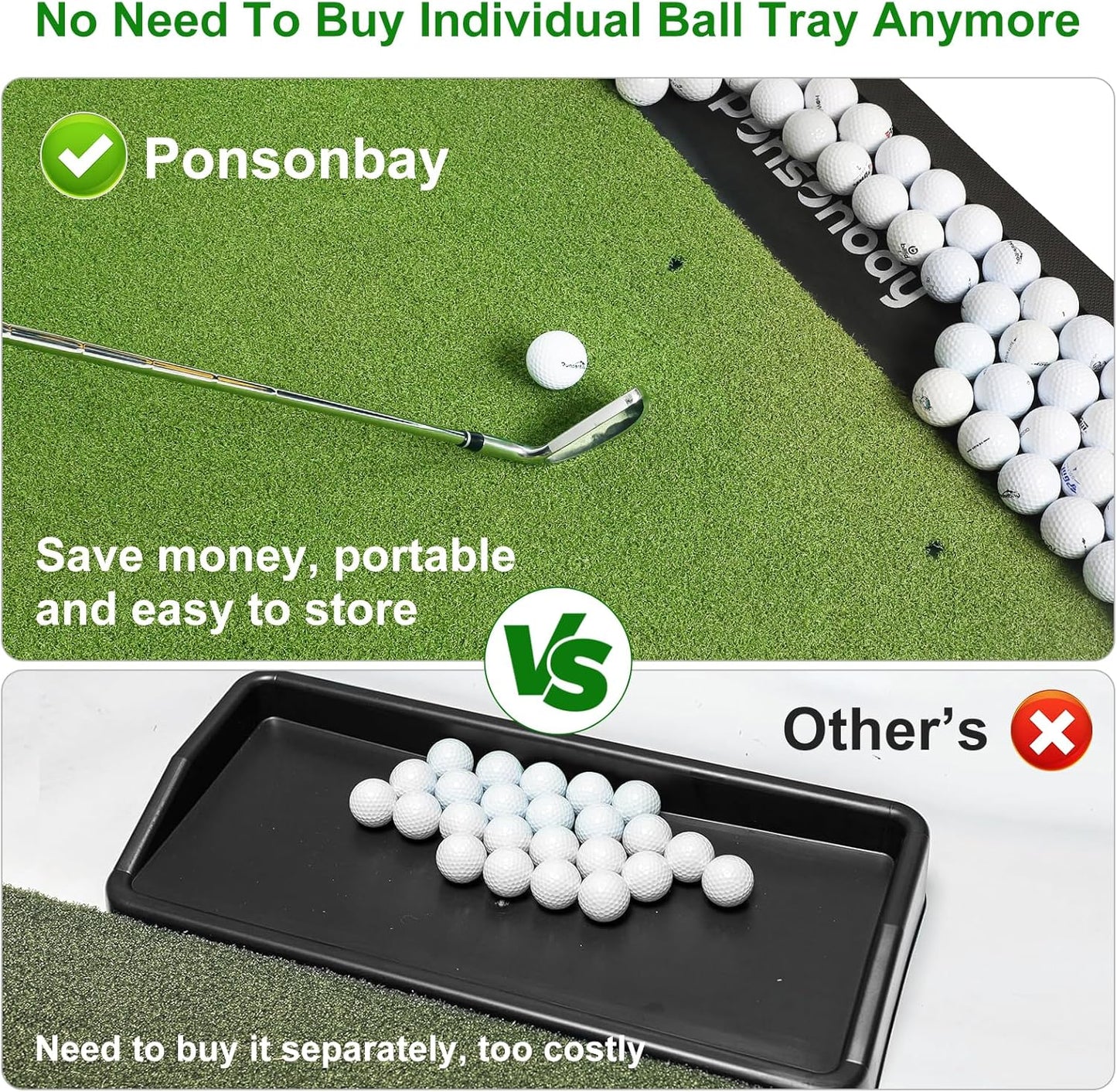 Integrated 6x4ft 26mm-31mm Golf Mat with Ball Tray, Thickening Golf Mats Practice Outdoor & Indoor, Artificial Turf Matt with 3 Tees for Hitting, Driving Chipping, Swinging