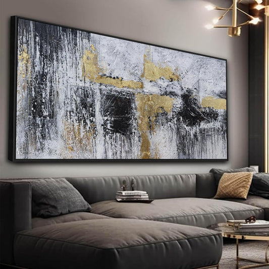 Black And Gold Abstract Canvas Wall Art Modern Artwork Canvas Prints Framed Canvas Picture Contemporary Wall Decor Artwork Bedroom Living Room Office Decoration Ready To Hang 24x48 Inch