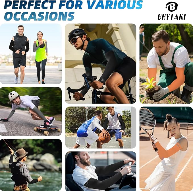 BHYTAKI UV Sun Protection Arm Sleeves, UPF 50 Sports Cooling Arm Compression - Image 7