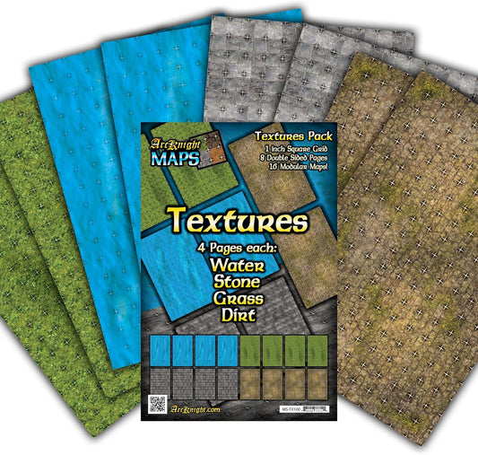 Arcknight The Textures Pack Roleplaying Battlemaps; 16 Modular RPG Maps in 8 Double-Sided Pages, 1" Square Grid, Modular & Versatile Design for Tabletop Gaming - for Dungeons & Dragons, Pathfinder
