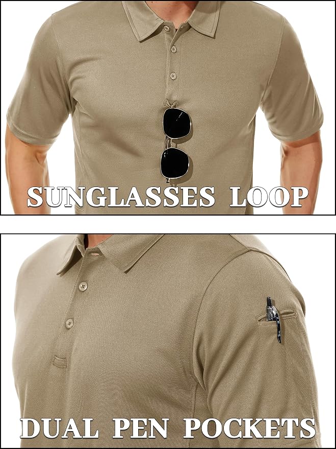 TACVASEN Mens Polo Shirt Short Sleeve Tactical Performance Collared Work Golf - Image 2