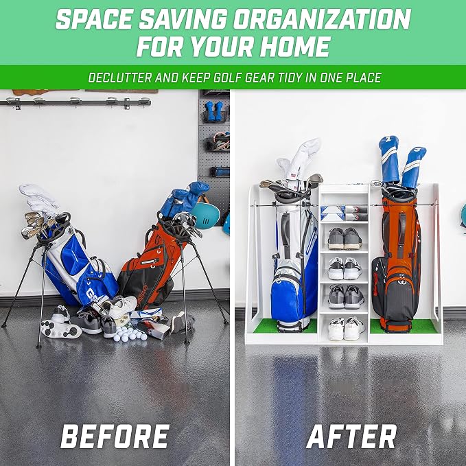 GoSports Premium Wooden Golf Bag Organizer and Storage Rack - Image 2