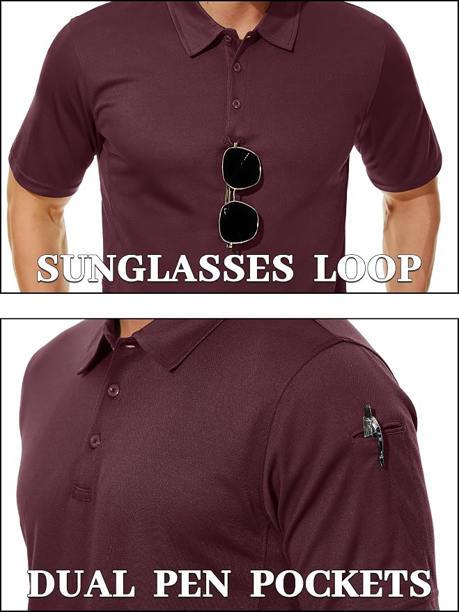 TACVASEN Mens Polo Shirt Short Sleeve Tactical Performance Collared Work Golf - Image 2