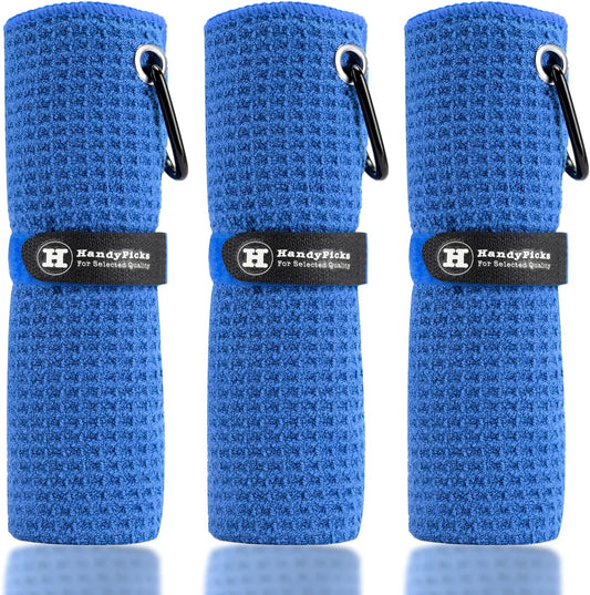 Handy Picks Microfiber Golf Towel (16" X 16") with Carabiner Clip, Waffle Pattern Golf Towel Hook and Loop Fastener - The Convenient Golf Cleaning Towel